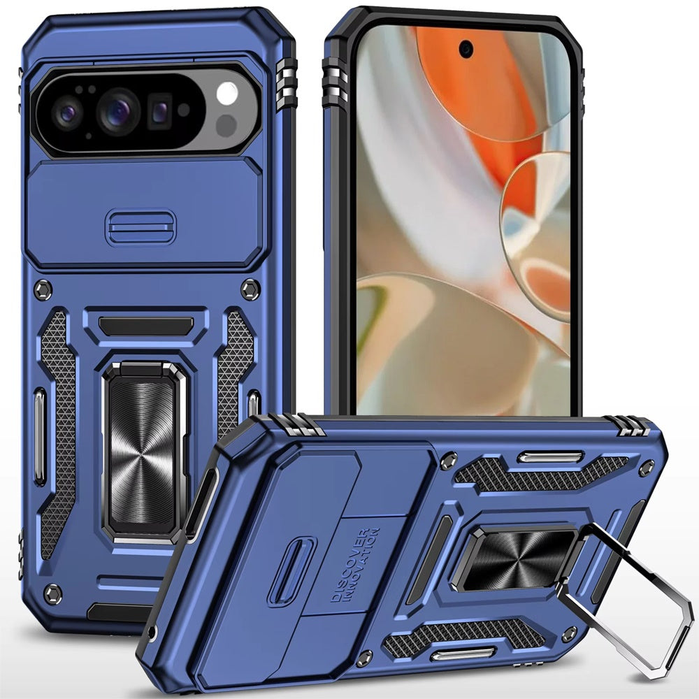 For Google Pixel 10 Pro XL Case Sliding Lens Cover Metal Stand + Tempered Glass