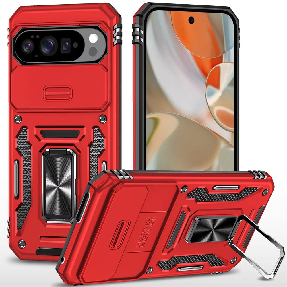 For Google Pixel 10 Pro XL Case Sliding Lens Cover Metal Stand + Tempered Glass
