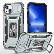 For iPhone XR Case Sliding Camera Lens with Metal Ring Stand + Tempered Glass