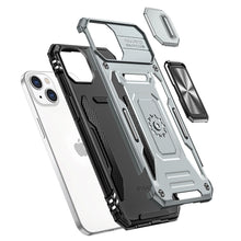 For iPhone XR Case Sliding Camera Lens with Metal Ring Stand + Tempered Glass