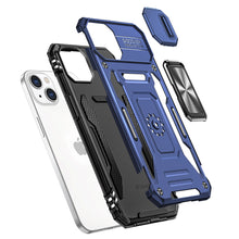 For iPhone XR Case Sliding Camera Lens with Metal Ring Stand + Tempered Glass