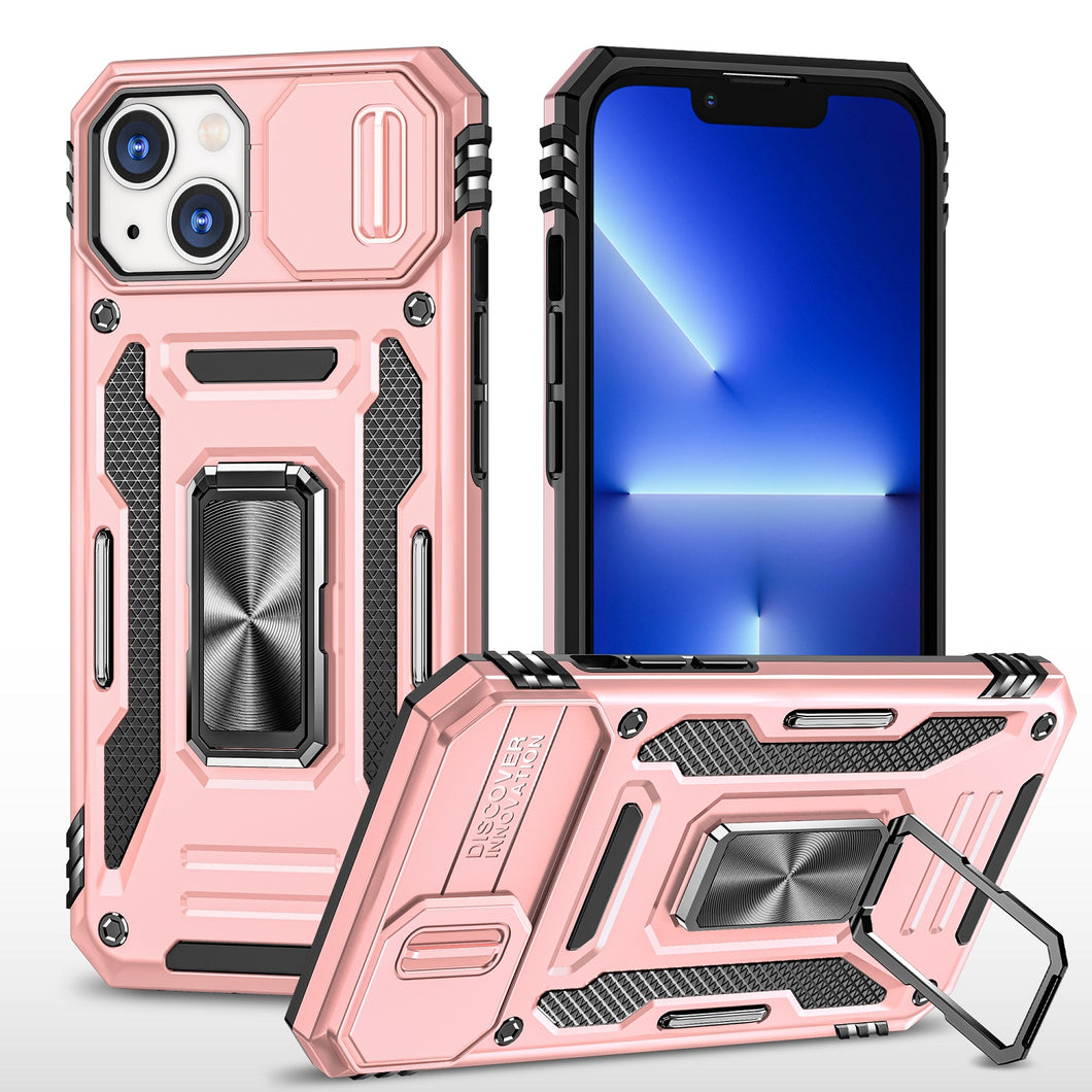 For iPhone 12 Pro Max Case Sliding Lens with Magnetic Ring Stand +Tempered Glass