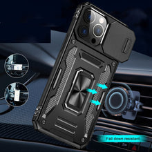 For iPhone 15 Case Sliding Lens Shockproof Magnetic Ringstand + 2 Tempered Glass