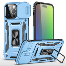 For iPhone 15 Case Sliding Lens Shockproof Magnetic Ringstand + 2 Tempered Glass