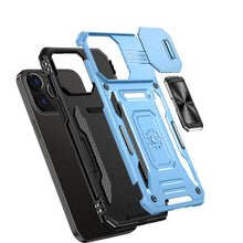 For iPhone 15 Case Sliding Lens Shockproof Magnetic Ringstand + 2 Tempered Glass