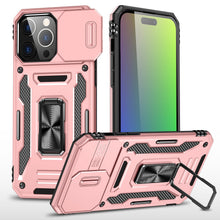 For iPhone 15 Case Sliding Lens Shockproof Magnetic Ringstand + 2 Tempered Glass