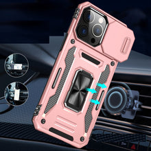 For iPhone 15 Case Sliding Lens Shockproof Magnetic Ringstand + 2 Tempered Glass