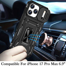 For iPhone 17 Pro Max Case Sliding Lens with Magnetic Ring Stand +Tempered Glass