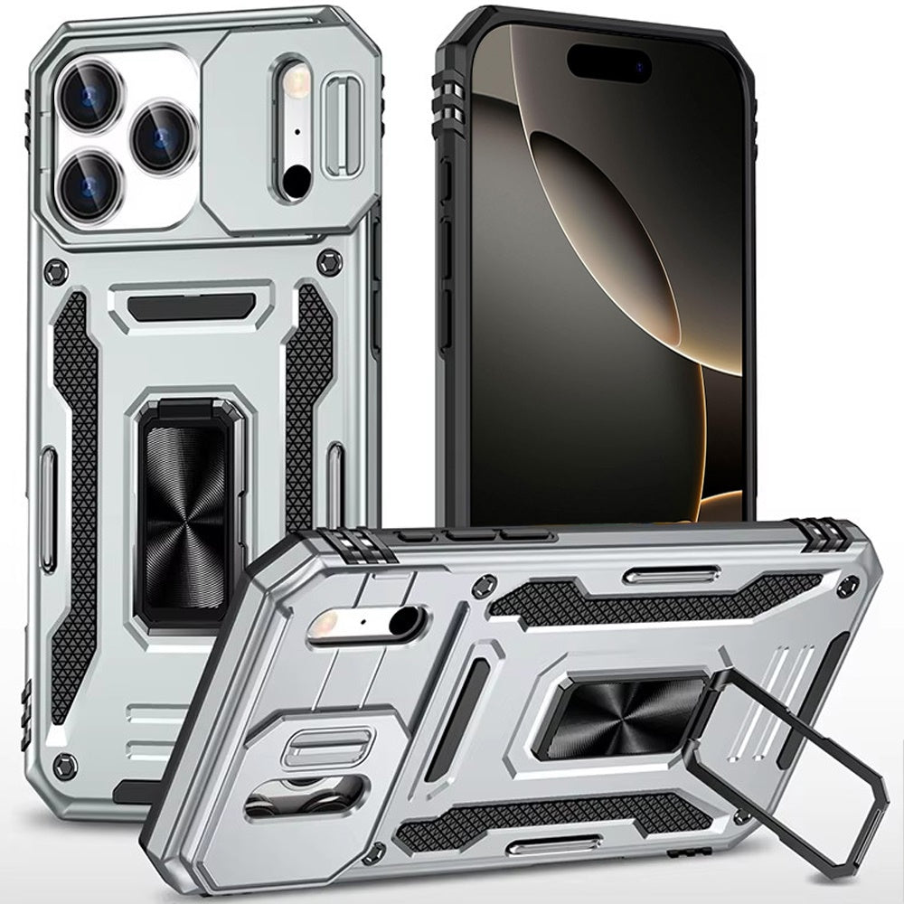 For iPhone 17 Pro Max Case Sliding Lens with Magnetic Ring Stand +Tempered Glass