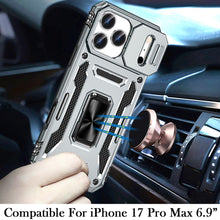 For iPhone 17 Pro Max Case Sliding Lens with Magnetic Ring Stand +Tempered Glass