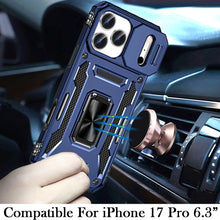 For iPhone 17 PRO Case Sliding Lens Cover with Metal Ring Stand + Tempered Glass