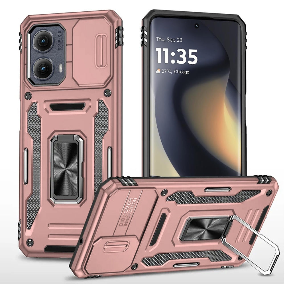 For Motorola Edge 5G 2024 Case Sliding Lens Shockproof Cover Magnetic Ring Stand