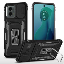 For Moto G 5G (2024) Case Slideing Lens Shockproof Ring Stand + Tempered Glass