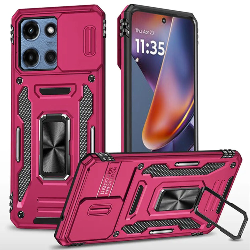 For Moto G 2025 Case Sliding Lens Cover w/ Magnetic Ring Stand + Tempered Glass