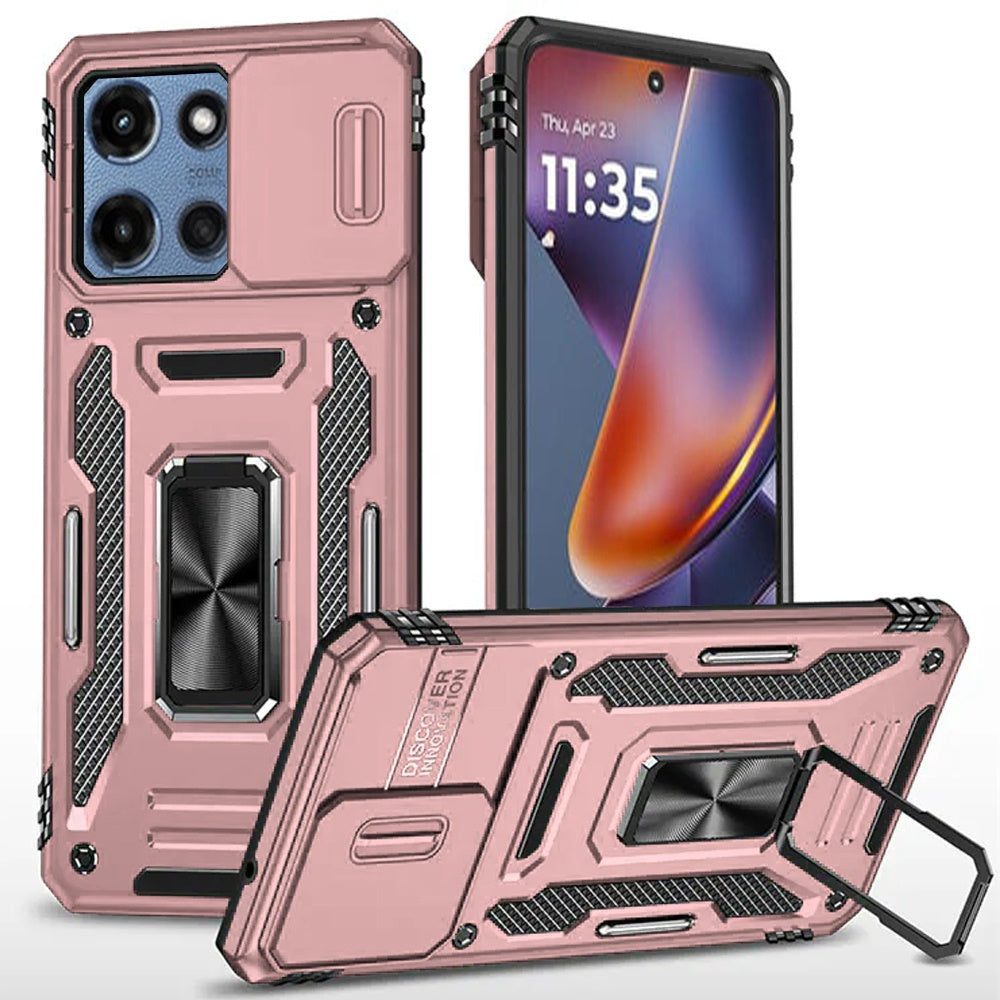 For Moto G 2025 Case Sliding Lens Cover w/ Magnetic Ring Stand + Tempered Glass