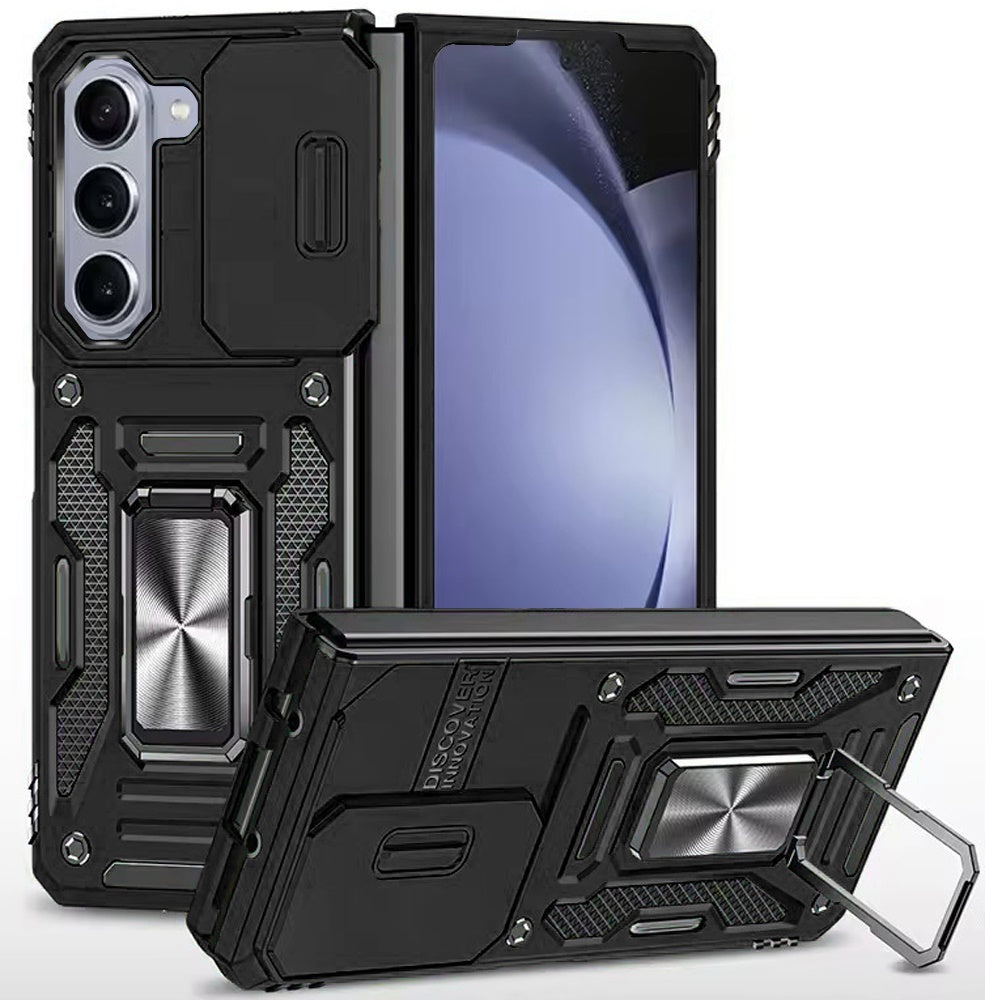 For Samsung Galaxy Z Fold 6 Case Sliding Lens Shockproof Cover with Ring Stand