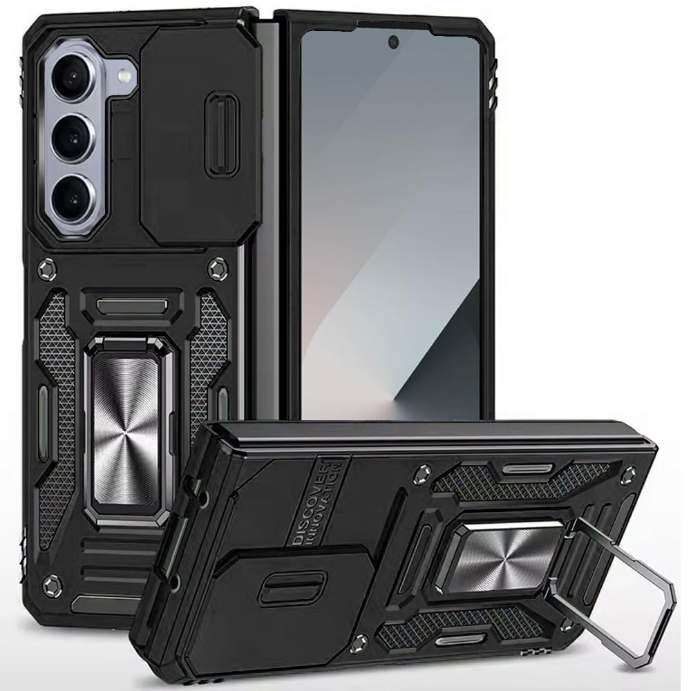 For Samsung Z Fold7 Case Sliding Lens with Magnetic Ring Stand + Tempered Glass