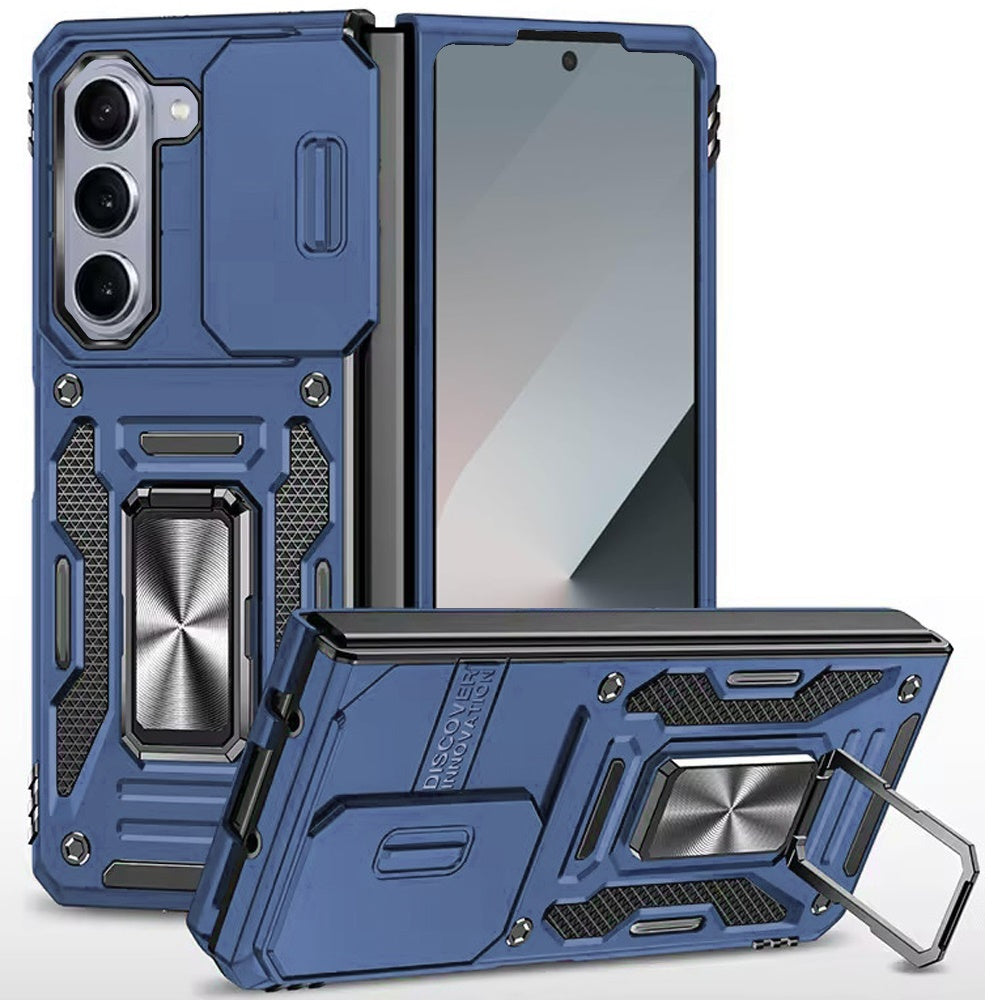 For Samsung Z Fold7 Case Sliding Lens with Magnetic Ring Stand + Tempered Glass