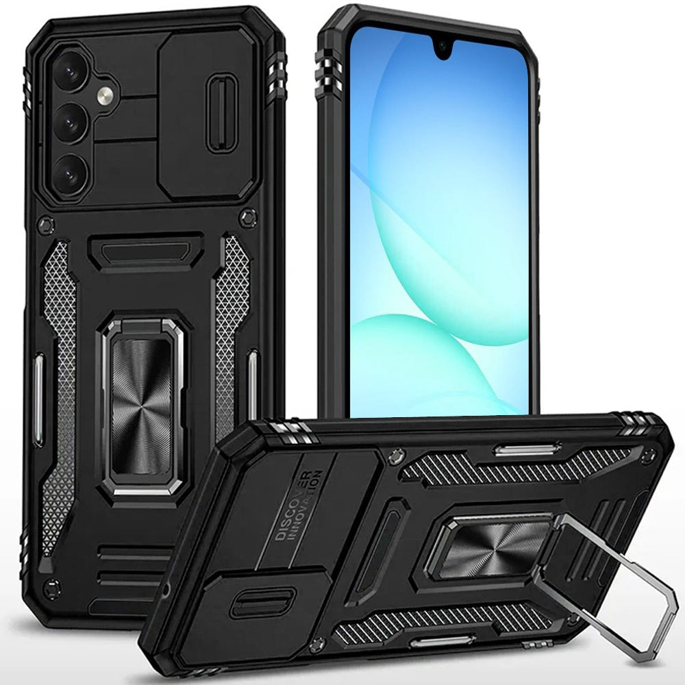 For Samsung A17 5G Case Sliding Lens with Magnetic Ring Stand + Tempered Glass