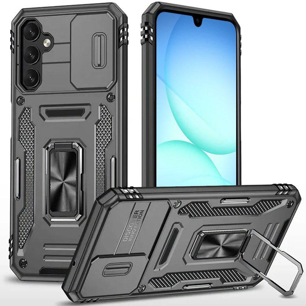 For Samsung A17 5G Case Sliding Lens with Magnetic Ring Stand + Tempered Glass