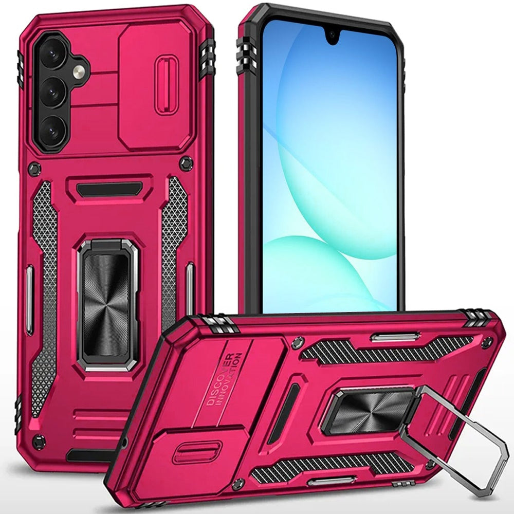 For Samsung A17 5G Case Sliding Lens with Magnetic Ring Stand + Tempered Glass