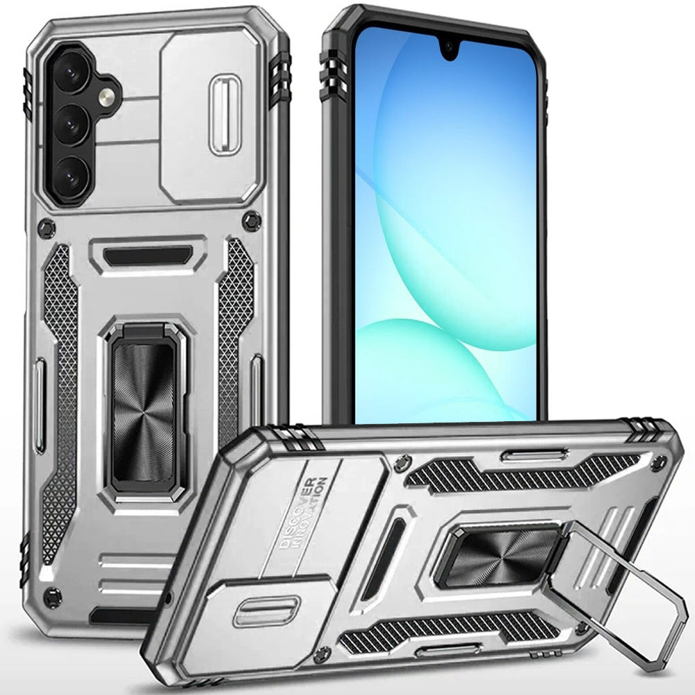 For Samsung A17 5G Case Sliding Lens with Magnetic Ring Stand + Tempered Glass