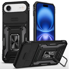 For iPhone Air Case Sliding Lens Cover with Metal Ring Stand + Tempered Glass