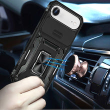 For iPhone Air Case Sliding Lens Cover with Metal Ring Stand + Tempered Glass