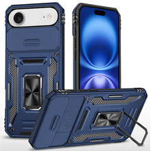 For iPhone Air Case Sliding Lens Cover with Metal Ring Stand + Tempered Glass