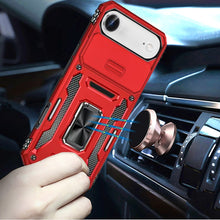 For iPhone Air Case Sliding Lens Cover with Metal Ring Stand + Tempered Glass