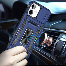 For iPhone 17 Case Sliding Lens Cover with Metal Ring Stand + Tempered Glass