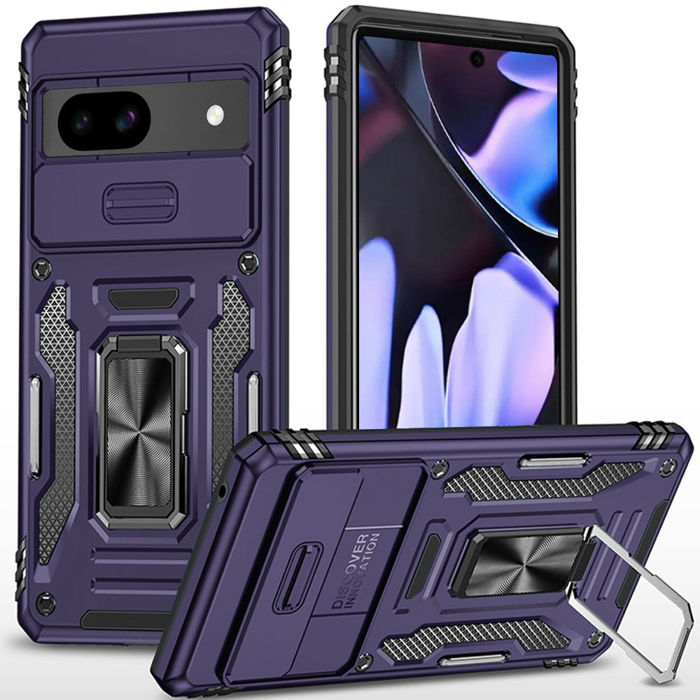 For Google Pixel 9a Case Sliding Lens with Magnetic Ring Stand + Tempered Glass