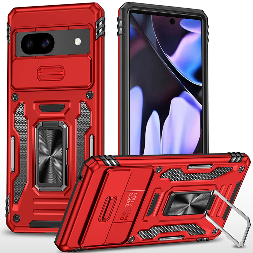 For Google Pixel 9a Case Sliding Lens with Magnetic Ring Stand + Tempered Glass