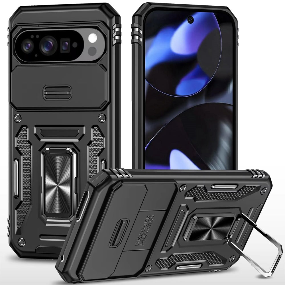 For Google Pixel 10/10 Pro Case Sliding Lens with Metal Stand + Tempered Glass
