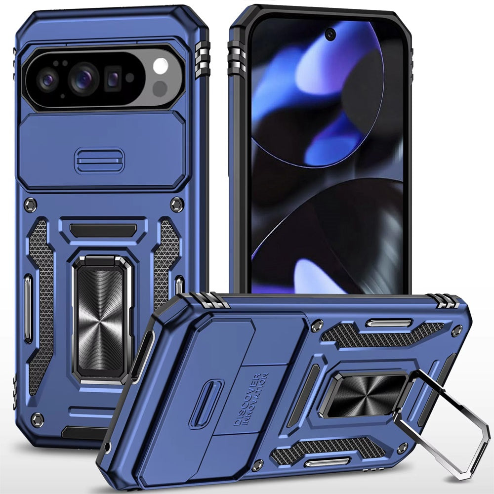 For Google Pixel 10/10 Pro Case Sliding Lens with Metal Stand + Tempered Glass