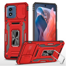 For Moto G Play 2024 Case Slideing Lens Shockproof Ring Stand + Tempered Glass