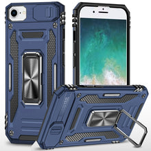 For iPhone 16e Case Sliiding Lens Cover Magnetic Ring Stand + Tempered Glass