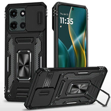 For Moto G Stylus 2025 Case Slideing Lens Shockproof Ring Stand + Tempered Glass