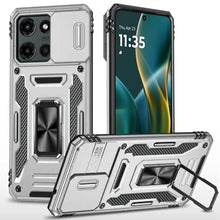For Moto G Stylus 2025 Case Slideing Lens Shockproof Ring Stand + Tempered Glass