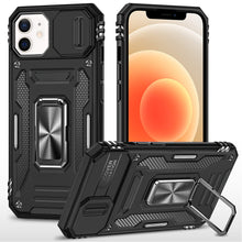 For iPhone 12/12 Pro Case Sliding Lens with Magnetic Ring Stand + Tempered Glass