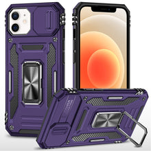 For iPhone 12/12 Pro Case Sliding Lens with Magnetic Ring Stand + Tempered Glass