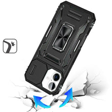 For iPhone 17 Case Sliding Lens Cover with Metal Ring Stand + Tempered Glass