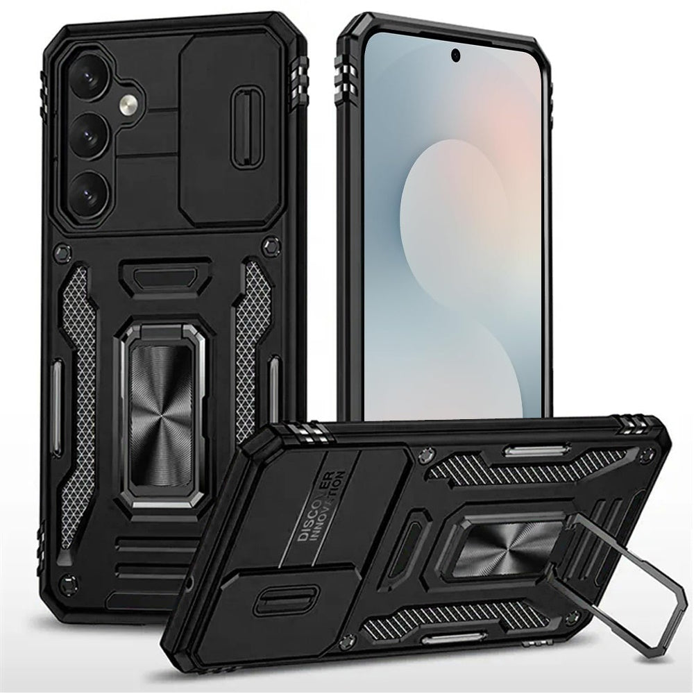 For Samsung S25 FE Case Sliding Lens with Magnetic Ring Stand + Tempered Glass