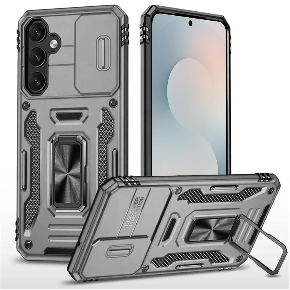 For Samsung S25 FE Case Sliding Lens with Magnetic Ring Stand + Tempered Glass