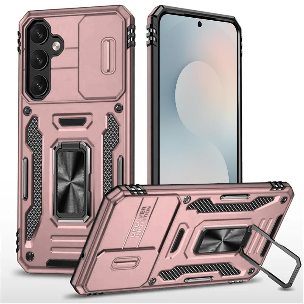 For Samsung S25 FE Case Sliding Lens with Magnetic Ring Stand + Tempered Glass