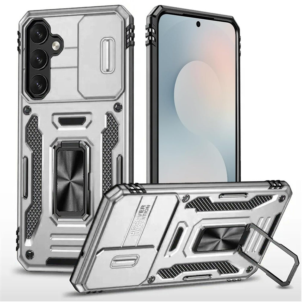 For Samsung S25 FE Case Sliding Lens with Magnetic Ring Stand + Tempered Glass