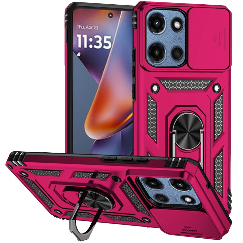 For Moto G 2025 Case Shockproof Ring Stand w/ Camera Lens Cover + Tempered Glass