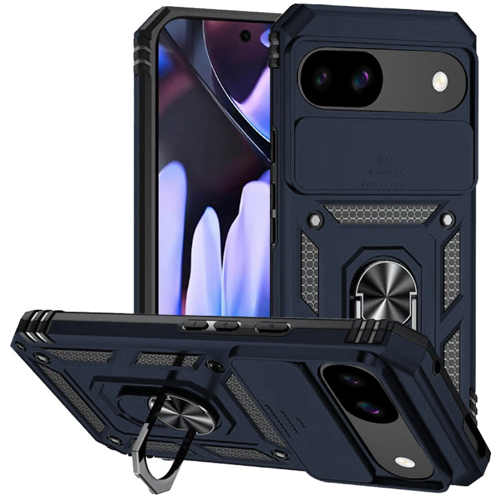 For Google Pixel 9a Case Shockproof RingStand Camera Lens Cover + Tempered Glass
