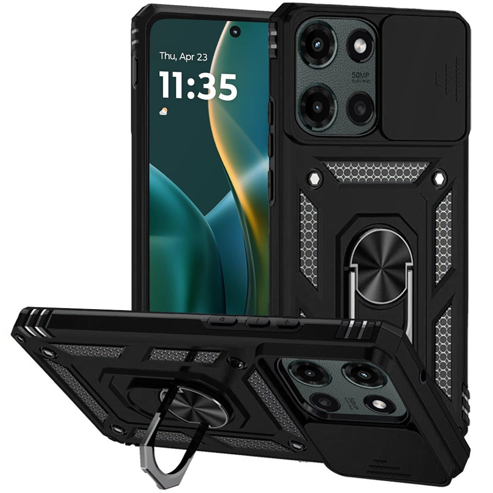 For Moto G Stylus 2025 Case Shockproof Magnetic Ring Lens Cover + Tempered Glass