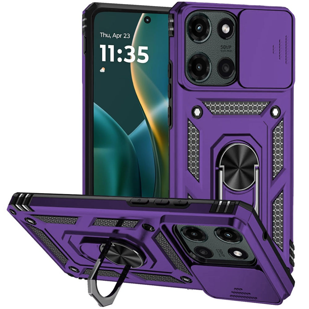 For Moto G Stylus 2025 Case Shockproof Magnetic Ring Lens Cover + Tempered Glass